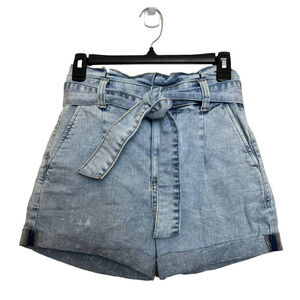Express Super High Waist Paperbag Light Wash Denim Shorts Size 0